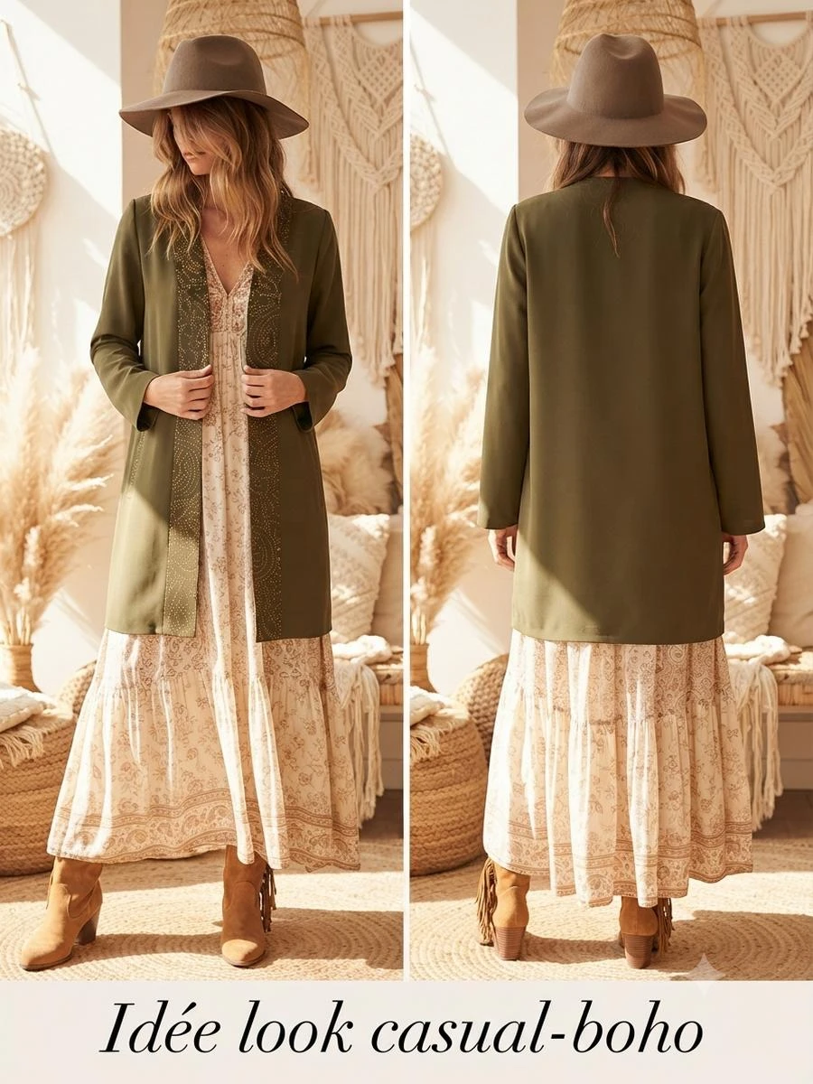🗿Veste vintage chic XY WEILL Kaki & Déco Dorada - T.42 (Made in France) – photo 10